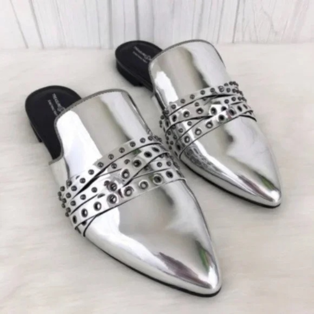 Silver Strappy Mules